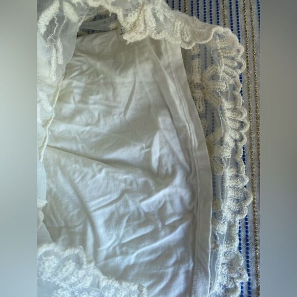 Sundance Embroidered Beige Short Sleeve Lace Mesh Blouse Sz M  Boho Lined - Picture 12 of 15